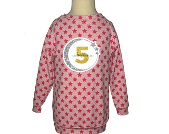 Handmade birthday sweater with number and name in desired color - sweater made of French terry - long-sleeved shirt stars mottled size 80-152