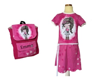 Set Kleid und passender Kindergarten Rucksack - mit oder ohne Namen - mit Wunschnamen Kinderrucksack - Tasche für Mädchen - Sommerkleid