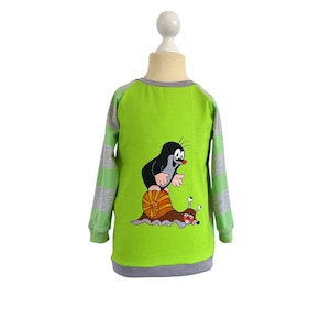 Kinderpullover – Der kleine Maulwurf , grüner Pullover für Kinder,  Langarmshirt Pullover für Jungen und Mädchen - Handmade