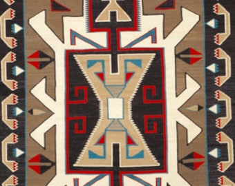 Photograph of antique Navajo textile, Teec Nos Pos Trading Post, c.1930s, 74"x 45"