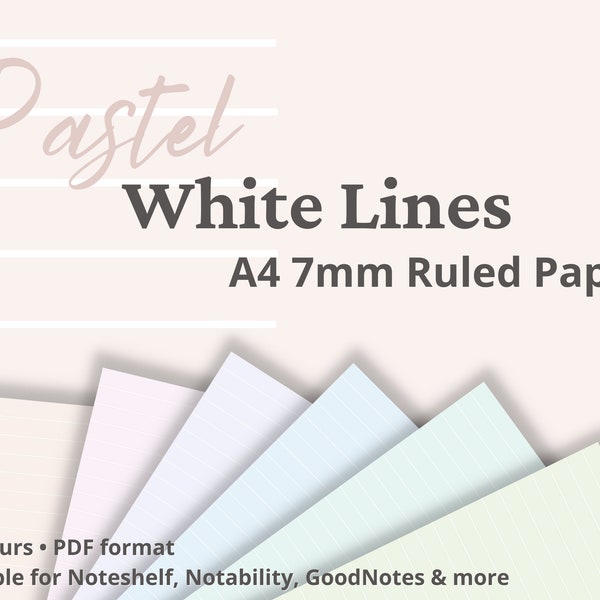 Pastel white lines A4 college ruled paper template for digital notebook | suitable for Samsing Notes, Noteshelf, Notability & GoodNotes