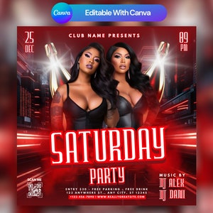 Editable Club Flyer Template For Canva, DIY Event Flyer, Party Flyer, Digital Birthday Flyer, DJ Party Invite for Social Media, Instagram