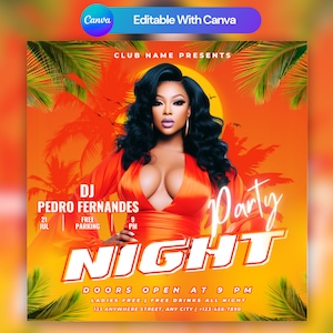 Editable Club Flyer Template For Canva, DIY Event Flyer, Party Flyer, Digital Birthday Flyer, DJ Party Invite for Social Media, Instagram