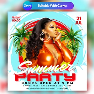 Editable Club Flyer Template For Canva, DIY Event Flyer, Party Flyer, Digital Birthday Flyer, DJ Party Invite for Social Media, Instagram