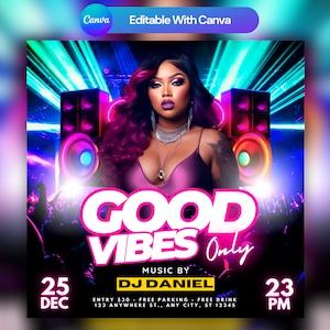 Editable Club Flyer Template For Canva, DIY Event Flyer, Party Flyer, Digital Birthday Flyer, DJ Party Invite for Social Media, Instagram