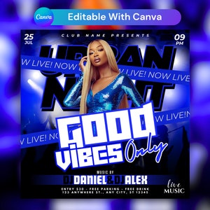 Editable Club Flyer Template For Canva, DIY Event Flyer, Party Flyer, Digital Birthday Flyer, DJ Party Invite for Social Media, Instagram