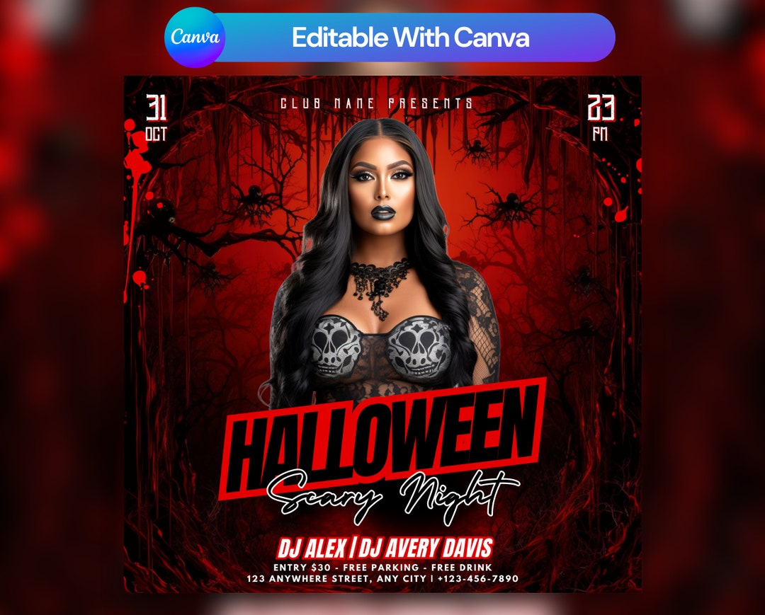 Editable Halloween Party Flyer : Social Media Canva Template - Etsy