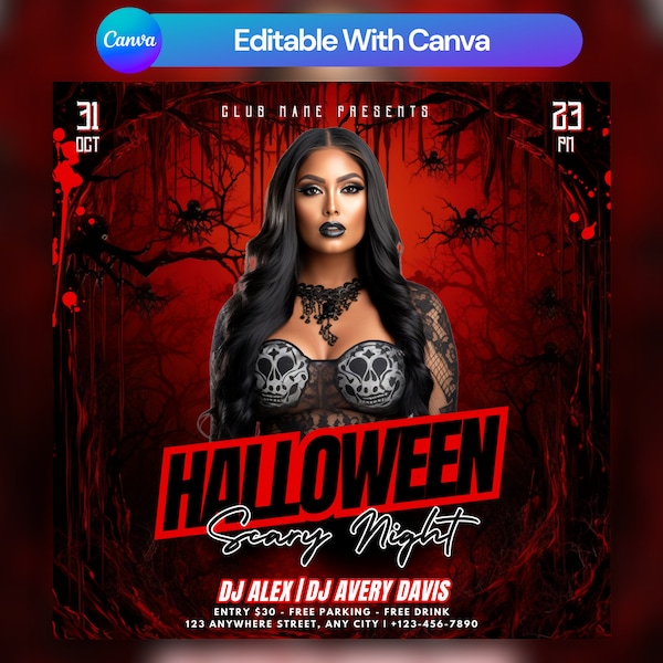 Halloween Party Flyer, Social Media Party Announcement Editable Halloween Party Invitation, DIY Canva Template, Halloween Party Flyer Canva