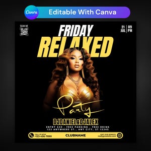 Editable Club Flyer Template For Canva, DIY Event Flyer, Party Flyer, Digital Birthday Flyer, DJ Party Invite for Social Media, Instagram