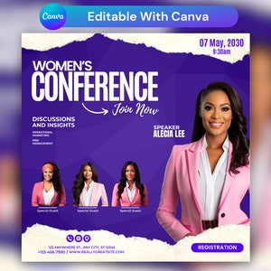 Women&#39;s Conference Flyer, Women&#39;s Empowerment Flyer, Conference Flyer, DIY Flyer, Women&#39;s Brunch Template, webinar, Meeting Event