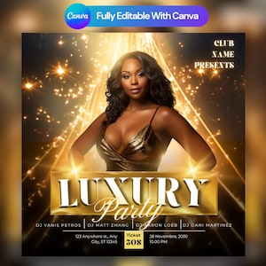 Editable Club Flyer Template For Canva, DIY Event Flyer, Party Flyer, Digital Birthday Flyer, DJ Party Invite for Social Media, Instagram