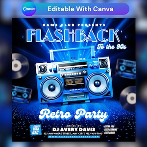 Editable 90s Retro Party Flyer Template (Canva)