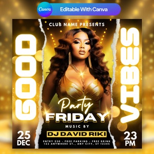 Editable Club Flyer Template For Canva, DIY Event Flyer, Party Flyer, Digital Birthday Flyer, DJ Party Invite for Social Media, Instagram