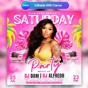 Editable Club Flyer Template For Canva, DIY Event Flyer, Party Flyer, Digital Birthday Flyer, DJ Party Invite for Social Media, Instagram