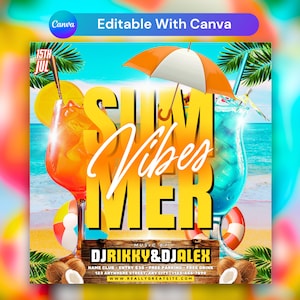 Summer Party Flyer, Editable Club Flyer Template For Canva, DIY Event Flyer, Party Flyer, Digital Birthday Flyer, DJ Party