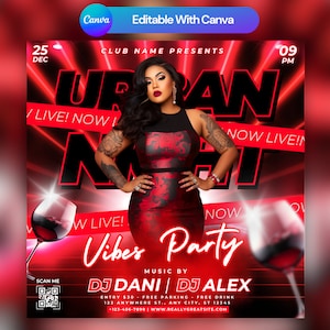 Editable Club Flyer Template For Canva, DIY Event Flyer, Party Flyer, Digital Birthday Flyer, DJ Party Invite for Social Media, Instagram