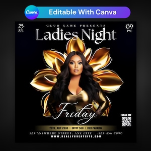 Editable Club Flyer Template For Canva, DIY Event Flyer, Party Flyer, Digital Birthday Flyer, DJ Party Invite for Social Media, Instagram