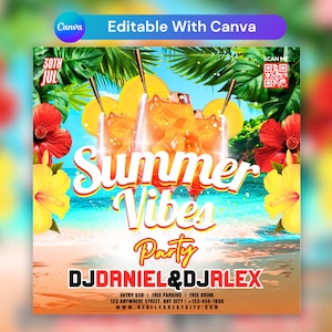 Summer Party Flyer, Editable Club Flyer Template For Canva, DIY Event Flyer, Party Flyer, Digital Birthday Flyer, DJ Party