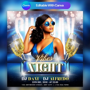 Editable Club Flyer Template For Canva, DIY Event Flyer, Party Flyer, Digital Birthday Flyer, DJ Party Invite for Social Media, Instagram
