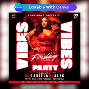 Editable Club Flyer Template For Canva, DIY Event Flyer, Party Flyer, Digital Birthday Flyer, DJ Party Invite for Social Media, Instagram