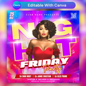 Editable Club Flyer Template For Canva, DIY Event Flyer, Party Flyer, Digital Birthday Flyer, DJ Party Invite for Social Media, Instagram