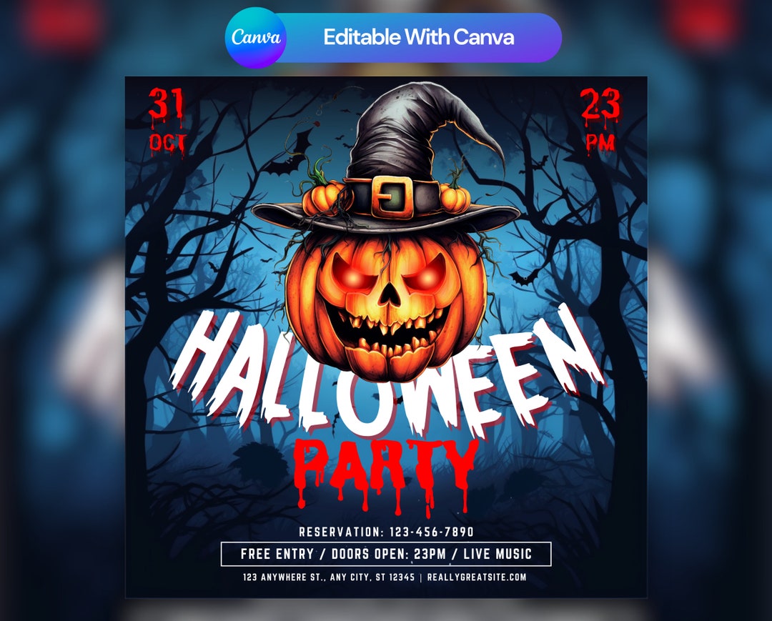 Editable Halloween Party Flyer: Social Media Canva Template - Etsy