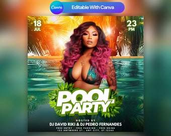 Pool Party Flyer, Social Media Pool Party Announcement Editable Summer Pool Invitation, DIY Canva Template, Birthday Party Pool Summer Canva