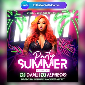 Editable Club Flyer Template For Canva, DIY Event Flyer, Party Flyer, Digital Birthday Flyer, DJ Party Invite for Social Media, Instagram