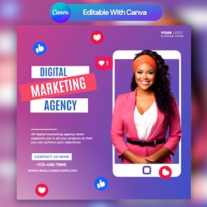 Digital Marketing Agency Flyer, Marketing Flyer, Canva Template, DIY Flyer, Instagram Flyer, Social Media Flyer, webinar, Meeting Event