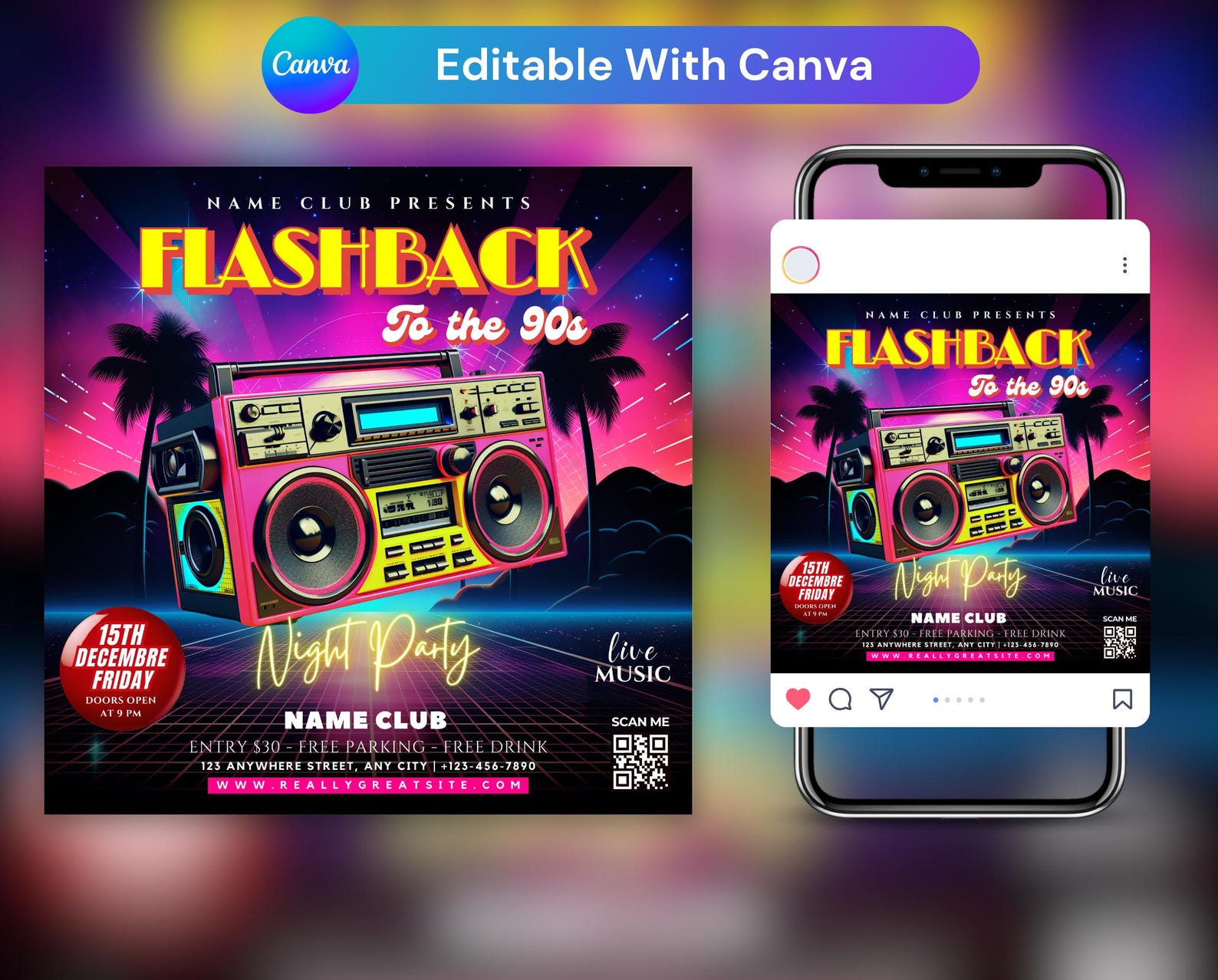 Editable 90s Retro Party Flyer Template, 80s Party Flyer (canva) - Etsy