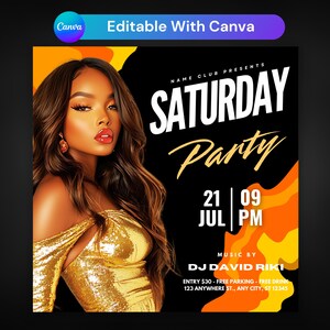 Editable Club Flyer Template For Canva, DIY Event Flyer, Party Flyer, Digital Birthday Flyer, DJ Party Invite for Social Media, Instagram