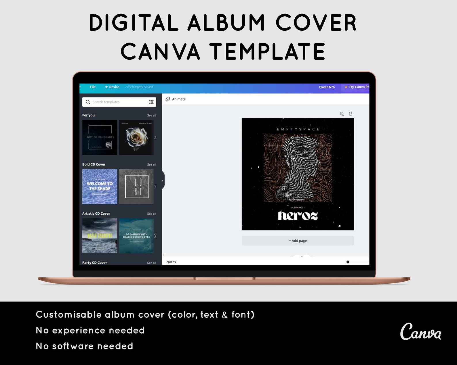 Digital Album Cover Design Canva Template CD Cover Mixtape Etsy