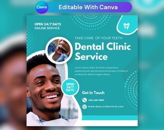 Dental Clinic Service Flyer: Instagram Post Canva Template (Digital Download)
