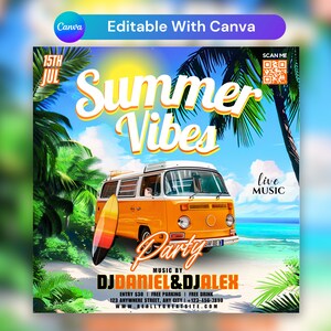 Summer Party Flyer, Editable Club Flyer Template For Canva, DIY Event Flyer, Party Flyer, Digital Birthday Flyer, DJ Party