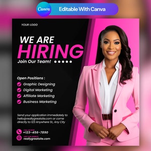 Hiring Flyer, Hiring Instagram Post, Canva Template, DIY Flyer, Instagram Flyer, Social Media Flyer, Recruitment, Job, church
