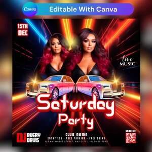 Editable Club Party Flyer Template: Canva DIY Event Invite (Digital Download)