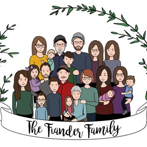 Custom Cartoon Family Portrait Digital File Artwork 11+ Characters