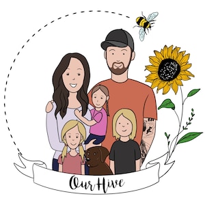 Custom Cartoon Family Portrait Digital File Artwork 6-10 Characters