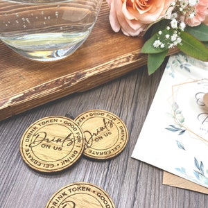 Fichas de bebida de madera, fichas de bebida grabadas con láser, ideas para fiestas, accesorios de boda