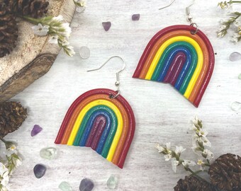 Handmade | Rainbow Pendant Earrings | Polymer Clay | LGBTQ+