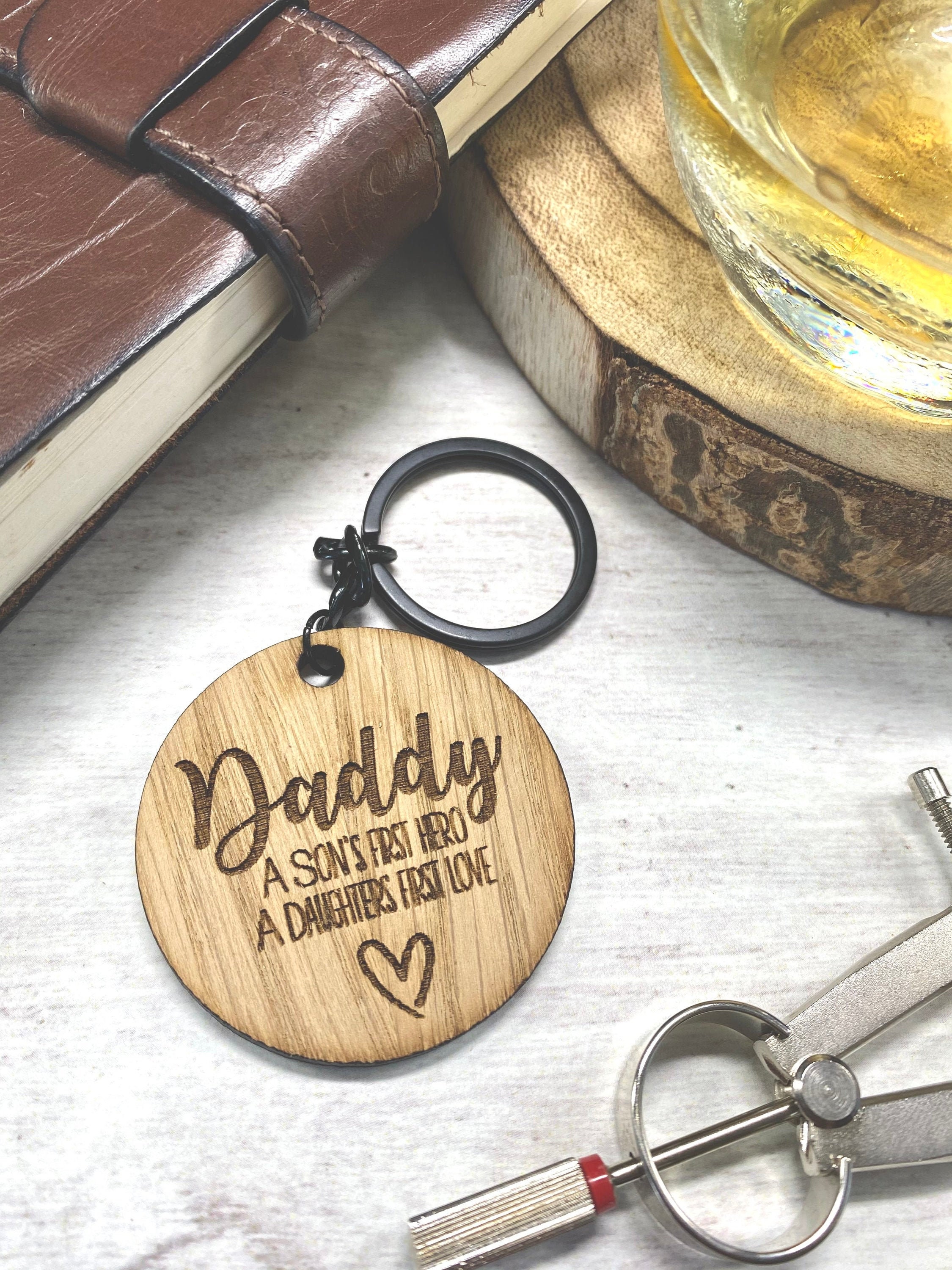 Father's Day Keyring Wooden Keyring Daddy Engraved Etsy