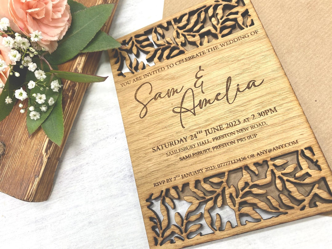 Wooden Wedding Invitations, Laser Cut Invites, Wedding Stationery, Rustic Wedding Invites, Laser