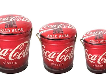 Choose Your Size COCA COLA Coke Metal Stool or Storage Bin Vintage Retro Seat 