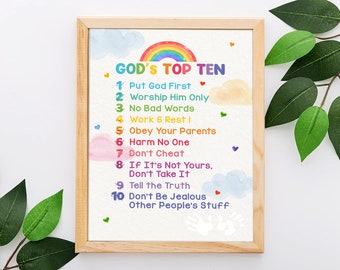 God's 10 Ten Commandments for Kids & Children Digital Printable Bible Verse Wall Art Decor Gift