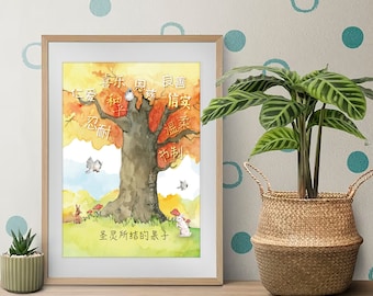 Fruit of the Spirit Chinese for Kids & Children Digital Printable Bible Verse Wall Art Decor Gift