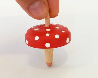 Handmade mushroom shaped wooden spin top, Wooden fidget top, Spinning top, Party favor idea, Party bag, Christening favor, old time toy