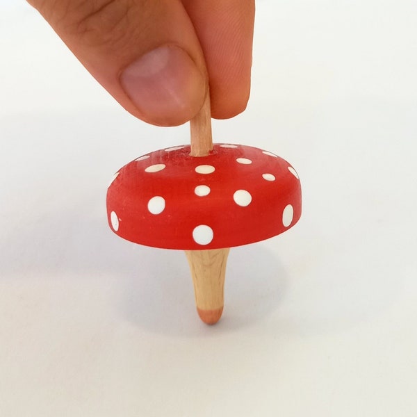 Handmade mushroom shaped wooden spin top, Wooden fidget top, Spinning top, Party favor idea, Party bag, Christening favor, old time toy