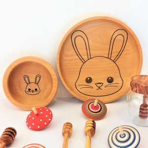 Wooden kids plate, toddler bowl and plate, snack plate, toddler tray, Bunny Plate for Kids, Gift for kids, baby plate