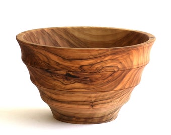 Handmade olive wood bowl, with 4 wavy grooves,  snack bowl size, breakfast bowl, modern rustic bowl, by Josef woodturner