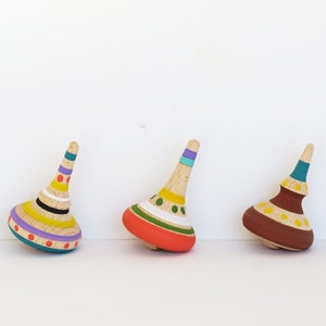 Set of 3 Handmade uniquely shaped wooden spin top, Wooden fidget top, Spinning top, Party favor idea, Party bag, vintage style toy